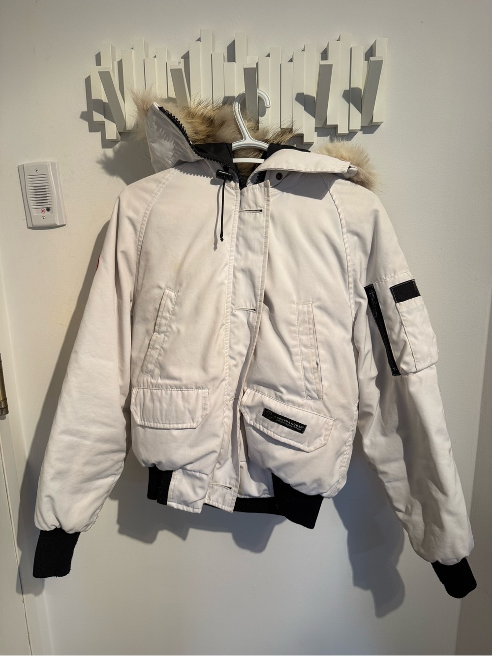 Canada Goose Kids Off-White Parka with Faux Fur Hood